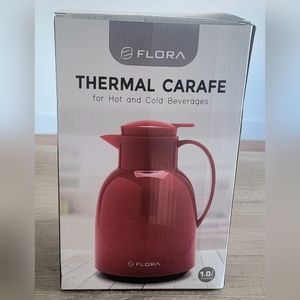 NWOT Red Thermal Glass Carafe for Hot and Cold Beverages 1.0 liter